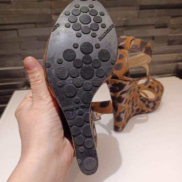 Jimmy CHOO leopard fabric print strappy anckle sandals platforms wedges - Picture 10 of 10